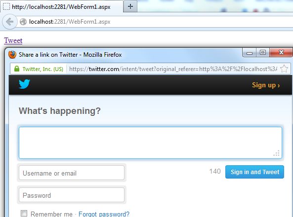 Twitter Share in popup